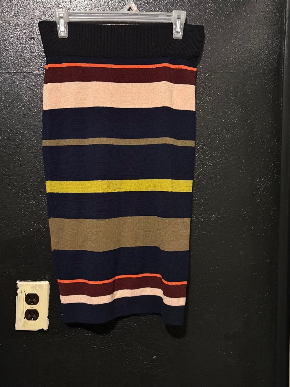 RACHEL ROY Skirt Womens Large Stripe Wool Blend Midi Knit Stretchy Navy Color